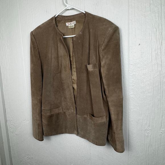 Vtg Talbots 100% Leather Suede Jacket Blazer Made Israel Camel Brown Medium/ Lg - Picture 2 of 8